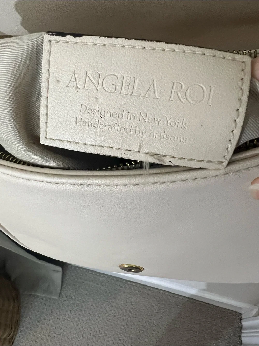 Angela Roi Ivory Vegan Leather Saddle Crossbody Bag Adjustable Strap